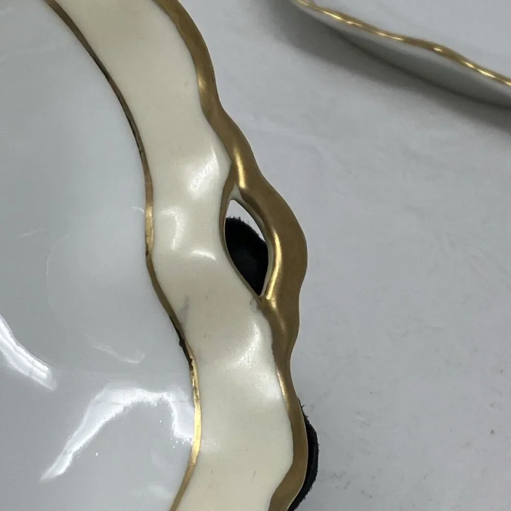Nippon Gravy Sauce Boat w Underplate Roses Gilt Painted Gold & Raised Flower VTG